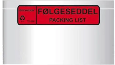 Docustick Standard følgeseddellomme m/trykk C65 225 mm x 122 mm
